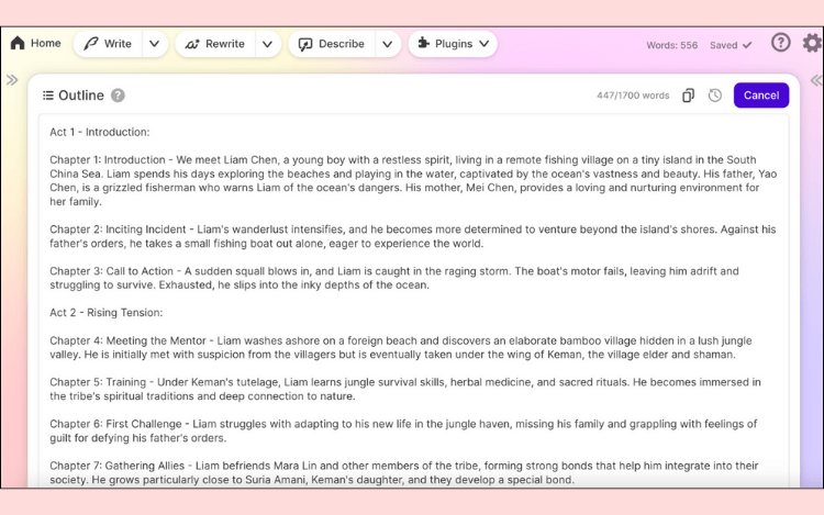 Sudowrite story beats example